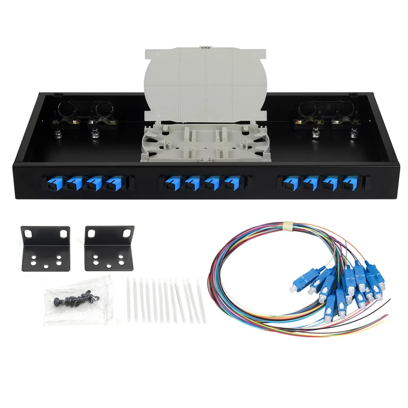 Duogalia SC-UPC 12 Simplex 12 Port Rack Mount Enclosure Box with Spool Singlemode SC-UPC Kit (Includes 1.2 Meter Pigtail and 12PC Coupler)