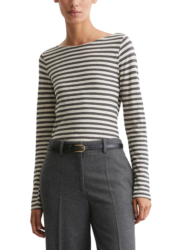 Marc O'Polo Women's Organic Cotton Boat Neck Long Sleeve Shirt, H65, XXS