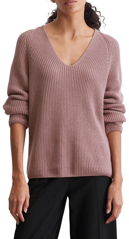 Marc O'Polo Women's Organic Cotton V-Neck Knitted Jumper, 614, XS