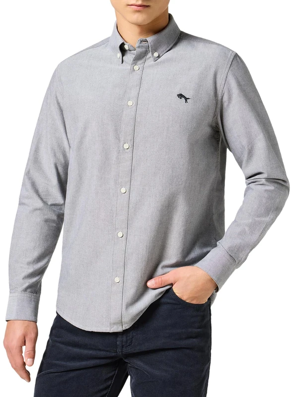 Wrangler Men's Oxford Shirt, Gray, XL