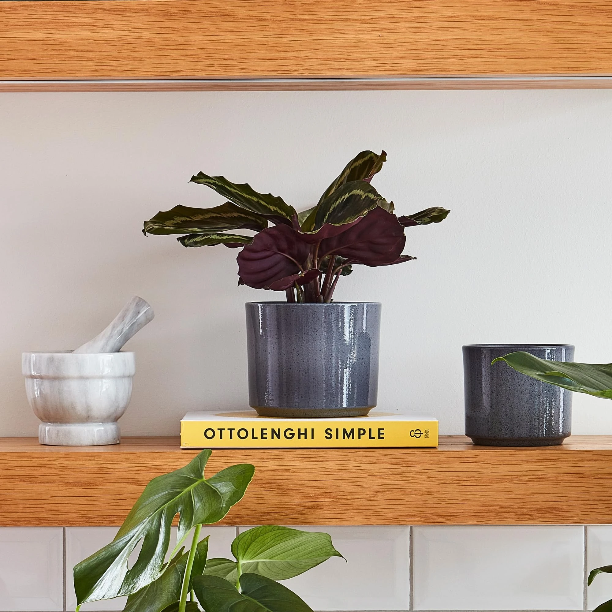 Ivyline Remi Reactive Glaze Cylinder Planter in Grey - Waterproof and Durable - Stylish Round Indoor Ceramic Flower Houseplant Pot - H16cm x D16cm