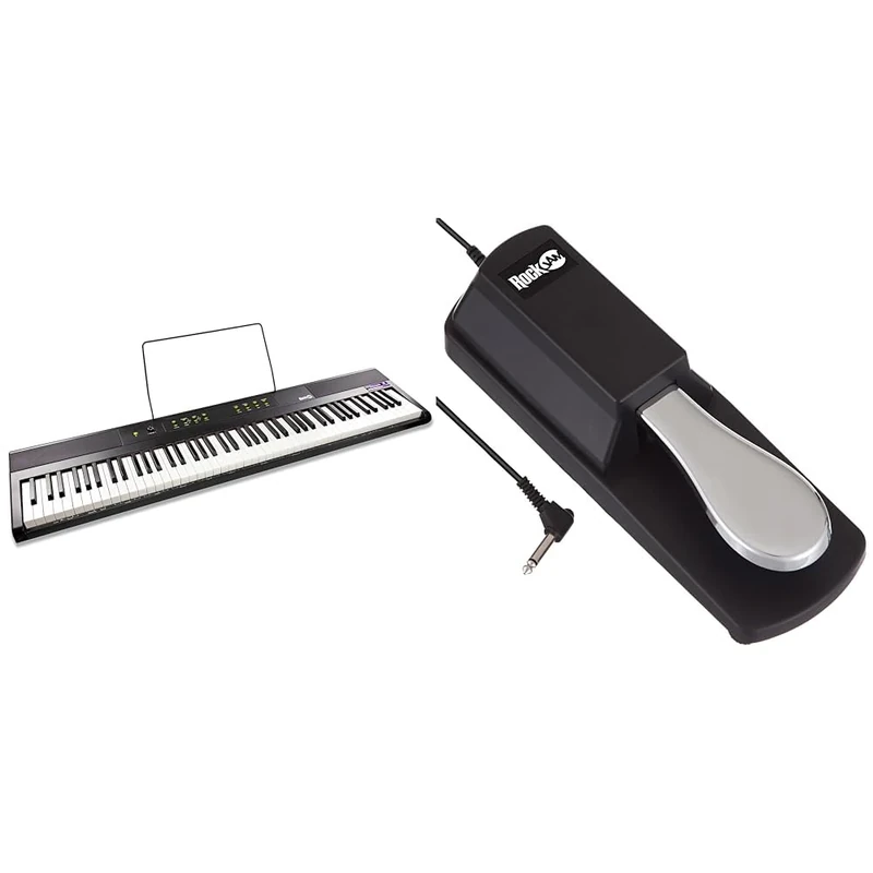 RockJam 88 Key Digital Piano with Full Size Semi-Weighted Keys, Power Supply, Sheet Music Stand & RJSP01 Professional Sustain Pedal for Digital Pianos and Electronic Keyboards