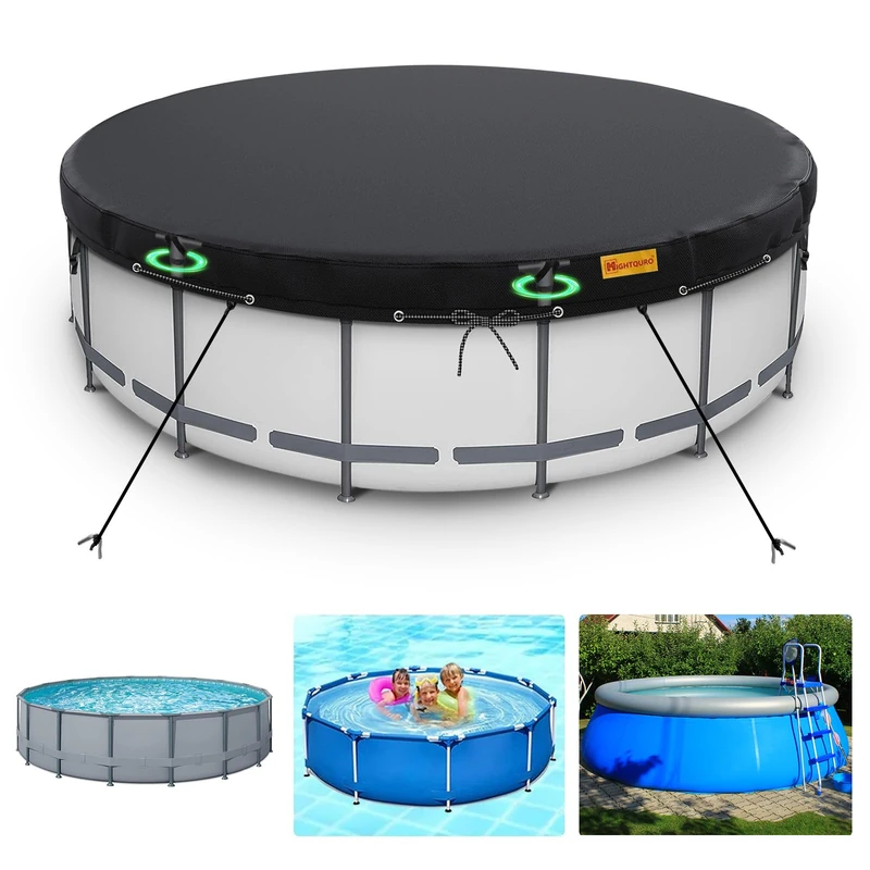 HIGHTQURO 18Ft Round Pool Cover, Inground Pool Covers for Above Ground Pools, Swimming Pool Cover Protector with Tie-Down Ropes & Sandbag Increase Stability, Waterproof Dustproof Hot Tub Cover