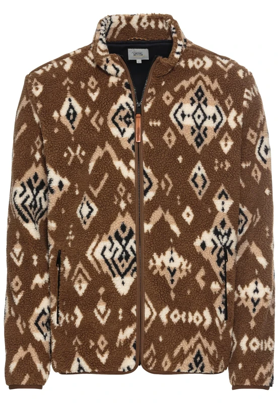 camel active Men's Fleece Jacket with Stand-Up Collar, Brown, XL