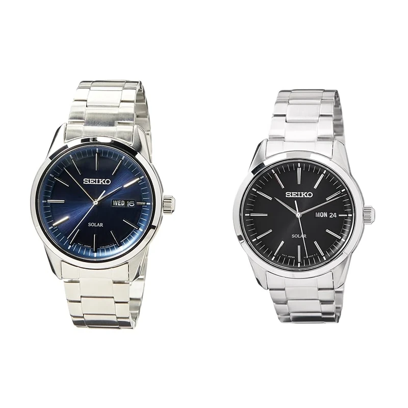 Seiko Solar Men's Watch Stainless Steel Metal Strap SNE525P1 & Mens Analogue Quartz Watch with Stainless Steel Strap SNE527P1