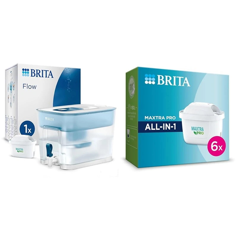BRITA Flow XXL Water Filter Tank incl. 1x MAXTRA PRO All-in-1 cartridge & MAXTRA PRO All-in-1 Water Filter Cartridge 6 Pack - Original BRITA refill reducing impurities, chlorine, pesticides