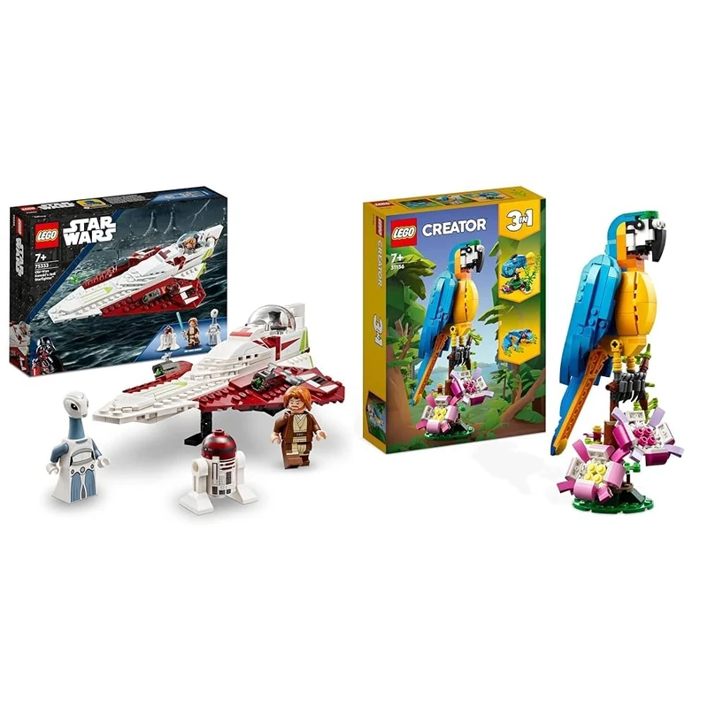 LEGO 75333 Star Wars Obi-Wan Kenobi’s Jedi Starfighter, Buildable Toy with Taun We Minifigure, Droid Figure & 31136 Creator 3 in 1 Exotic Parrot to Frog to Fish Animal Figures Building Toy
