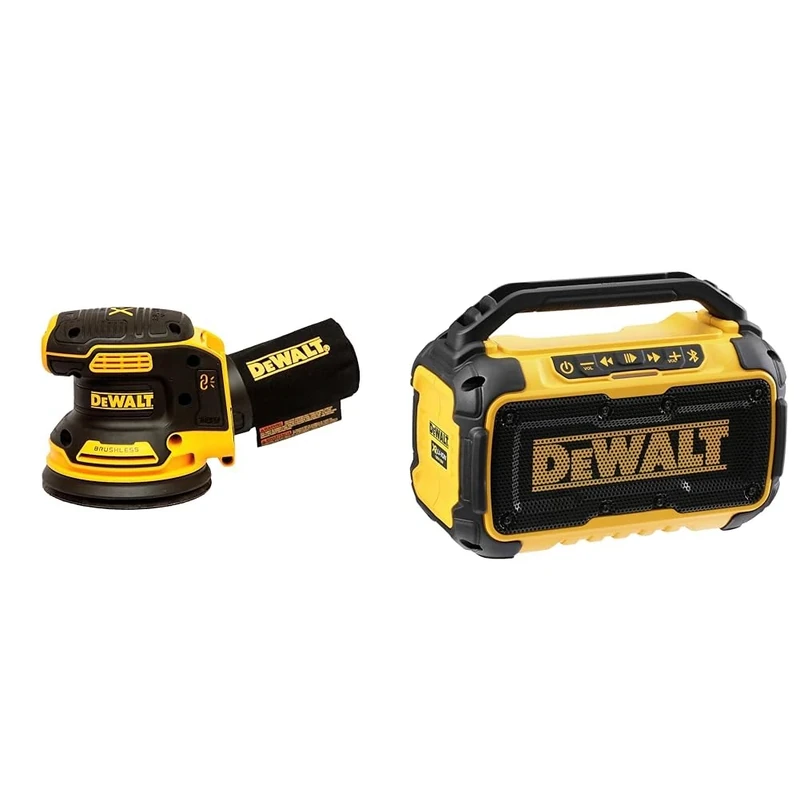 DEWALT DCW210N-XJ Cordless Sander 18V XR Brushless 125mm Bare Unit & DCR011 Bluetooth® Speaker 10.8-54V Li-ion Bare Unit