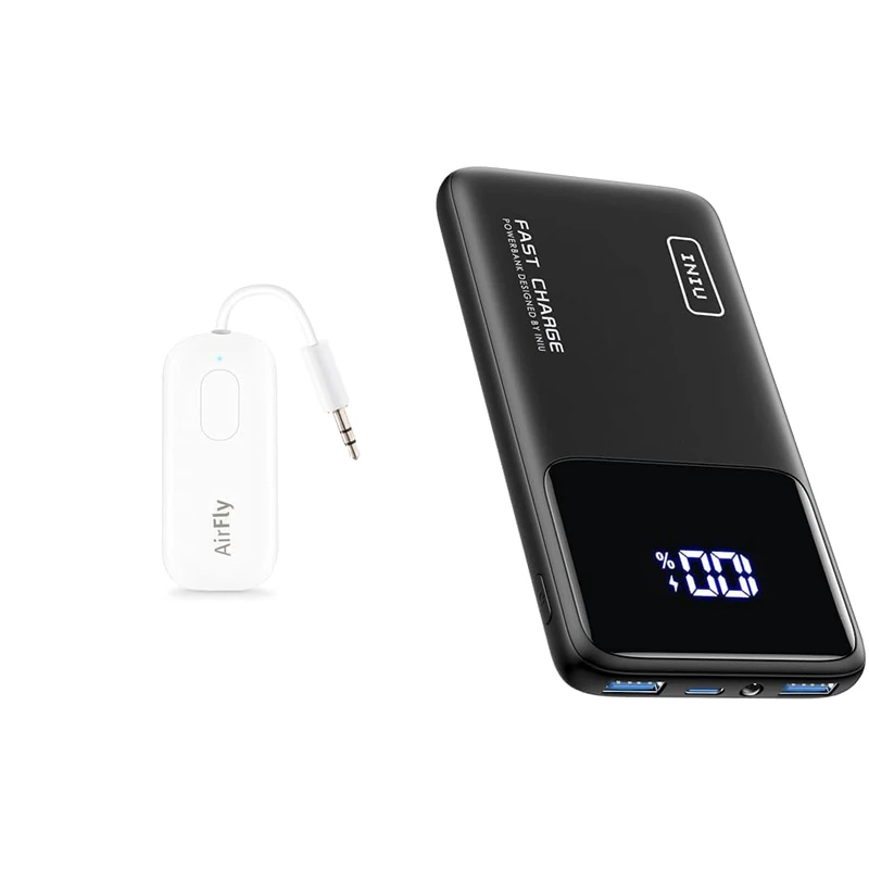 Twelve South AirFly Pro | Wireless transmitter/receiver with audio sharing for up to 2 AirPods & INIU Power Bank, 10000mAh Slimmest Fast Charging Portable Charger, 22.5W Mobile Phone Charger