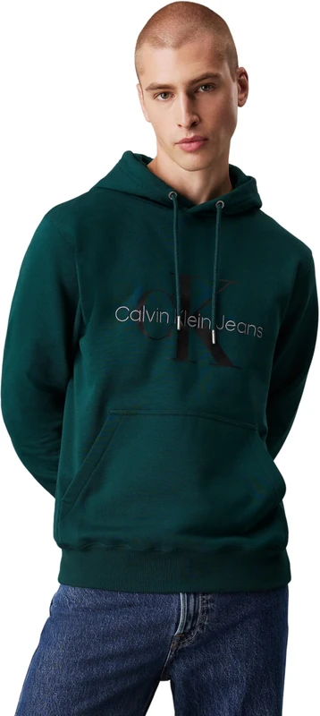Calvin Klein Men's Seasonal Monologo Regular Hoodie, Green (Ponderosa Pine), XXS