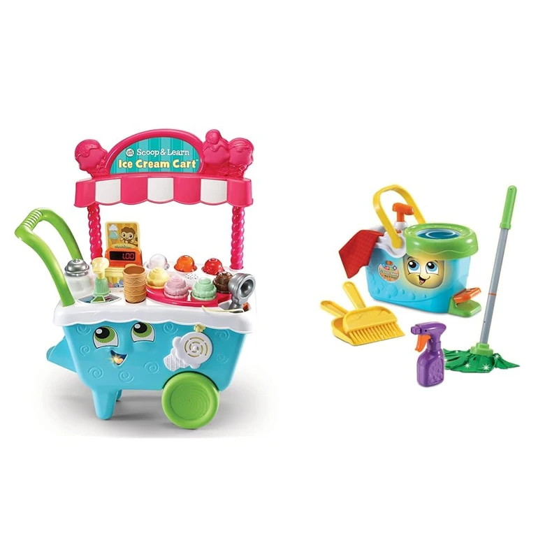 VTech LeapFrog 600703 Scoop & Learn Pretend Toddler Toy for Role Play Food and Magic Ice Cream Scooper Scoop/Learn Cart Set & Clean Sweep Mop & Bucket | Interactive Pretend Play Set