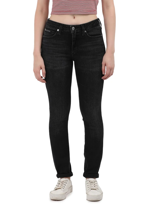 Calvin Klein Women’s Mid Rise Skinny Fit Jeans, Black (Denim Black), 29W/32L