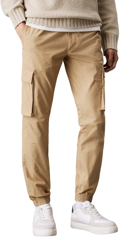 Calvin Klein Men’s Skinny Fit Cargo Trousers with Pockets, Beige (Travertine), 31W