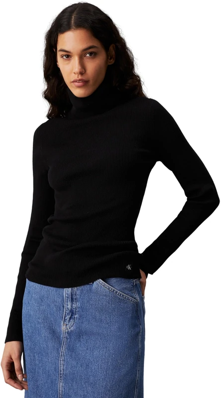 Calvin Klein Women's Woven Roll Neck Jumper, Black (Ck Black), XS