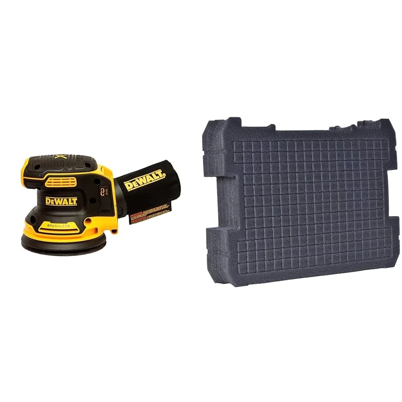 DEWALT DCW210N-XJ Cordless Sander 18V XR Brushless 125mm Bare Unit & DWST1-72364 T-STAK Foam Inlay, Dark Grey