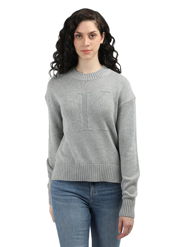 Calvin Klein Women's Loose Fit Knitted Jumper, Grey (Grey Heather), S