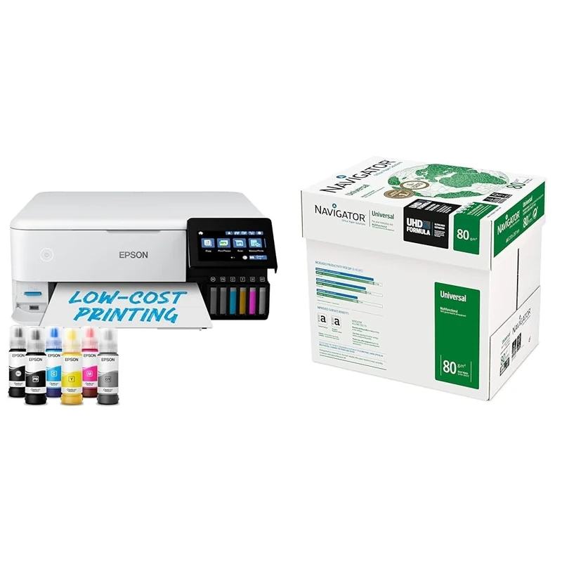 Epson EcoTank ET-8500 A4 Wi-Fi Ink Tank Photo Printer & Navigator Universal A4 80gsm Paper - Box of 5 Reams (5x500 Sheets)