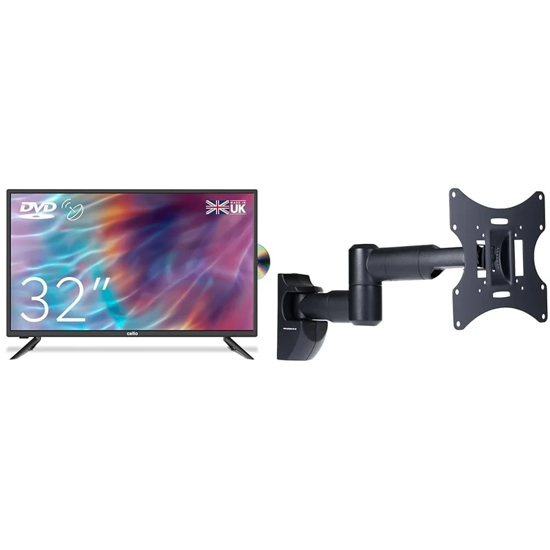 Cello ZF0223 32" inch HD Ready LED TV with built in DVD player with Freeview HD Built in Satellite receiver 3 X HDMI & ProperAV Swing Arm TV Wall Bracket 23" 24" 28" 32" 37" 40" 42" 43"