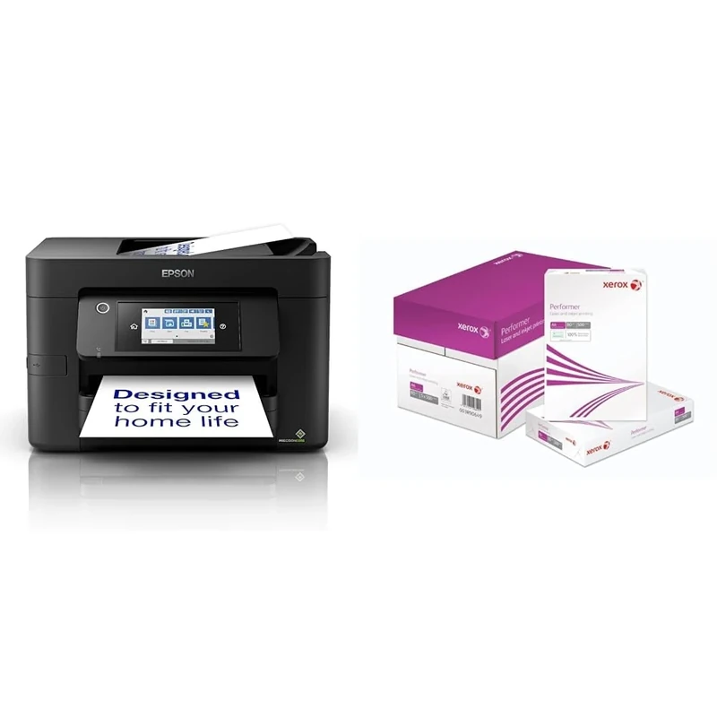 Epson WorkForce WF-4820 All-in-One Wireless Colour Printer with Scanner, Copier, Fax, Ethernet, Wi-Fi Direct and ADF, Black & Xerox Performer Multifunktions-Papier, Weiß, 80 g/m², A4, 5 Packungen