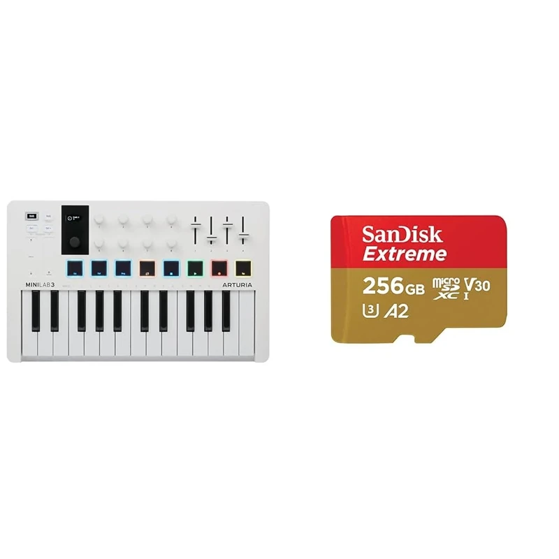 Arturia - MiniLab 3 - Universal MIDI Controller for Music Production, with All-in-One Software Package & SanDisk 256GB Extreme microSDXC card + SD adapter + RescuePRO Deluxe