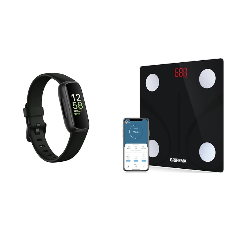 Fitbit Inspire 3 Activity Tracker with 6-months Premium Membership Included, up to 10 days battery life & GRIFEMA GA2001 Weighing Scales for Body Weight and Fat, Digital Bathroom Scales, Weight Scales - Image 1