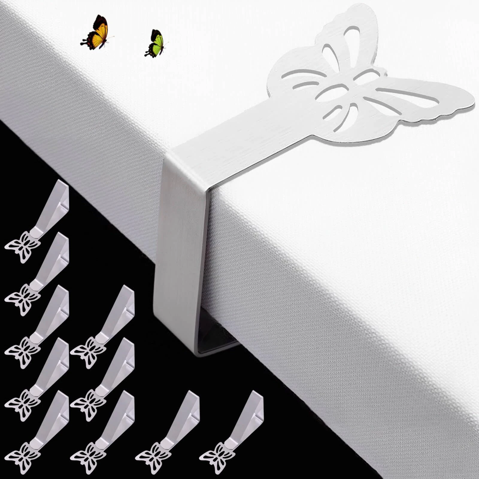 Tablecloth Clips for Thick Outdoor Tables 10 Pack, Butterfly Shape Picnic Table Cloth Holder Clip Heavy Duty Stainless Steel Decorative Cover Clamp for Party Wedding Restaurant Camping Essential