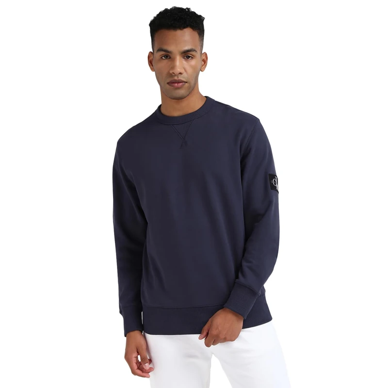 Calvin Klein Men’s Crew Neck Badge Cotton Sweatshirt, Blue (Ink), XS
