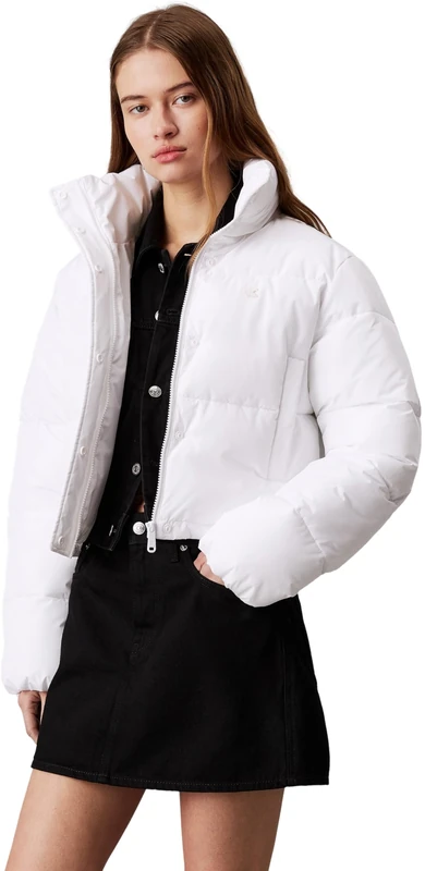 Calvin Klein Women’s Cropped Fit Matte Puffer Jacket, White (Bright White), M