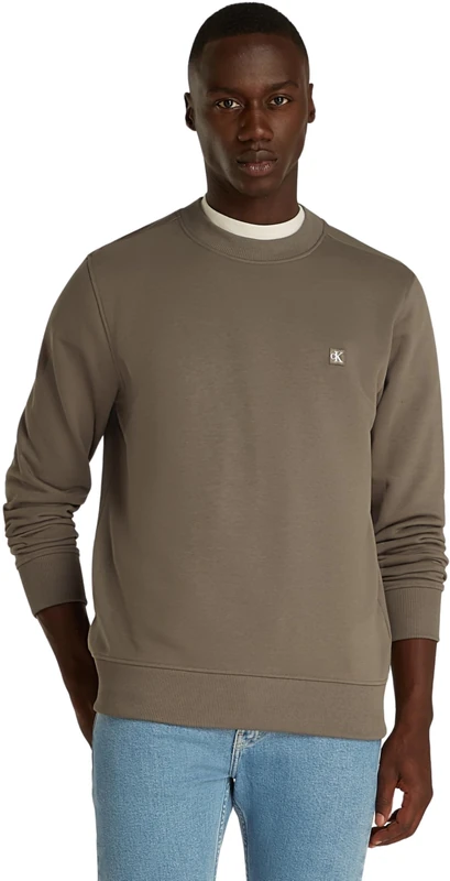 Calvin Klein Men’s Crew Neck Regular Fit Badge Sweatshirt, Brown (Falcon), XS - Image 1