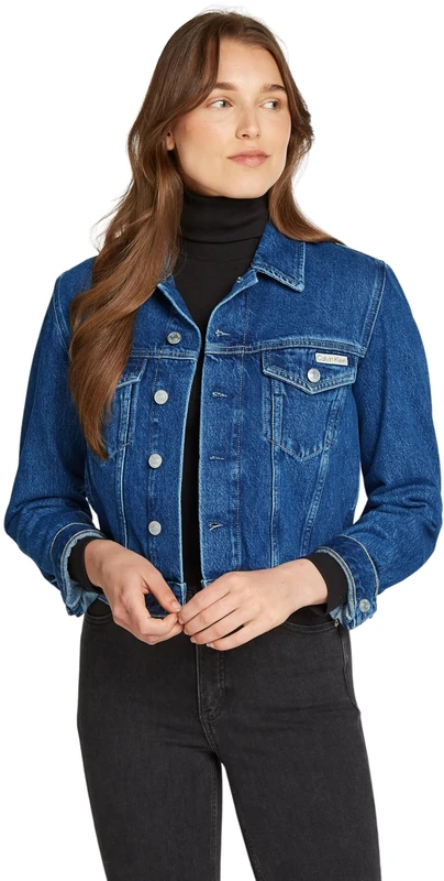 Calvin Klein Women’s 90s Cropped Fit Denim Jacket, Blue (Denim Medium), L