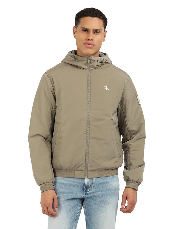 Calvin Klein Jeans Men's Padded Hooded Transitional Jacket, Beige (Brindle), M