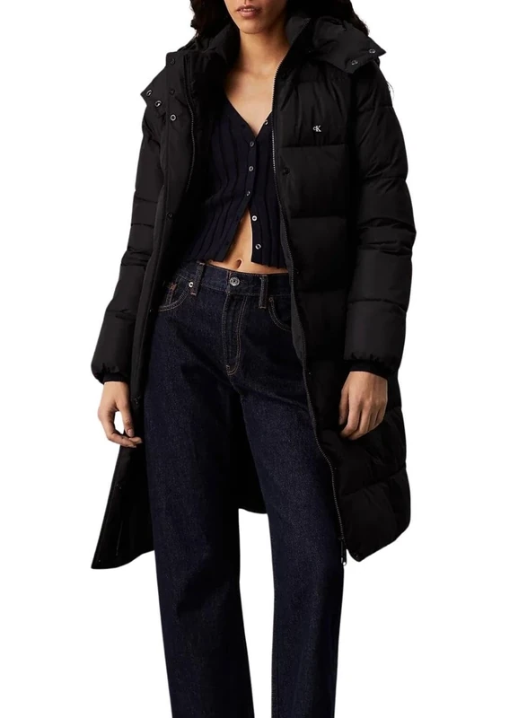 Calvin Klein Women’s Long Puffer Coat with Hood, Black (Ck Black), L