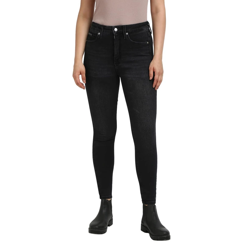 Calvin Klein Women’s High Rise Ankle Skinny Fit Jeans, Black (Denim Black), 36W