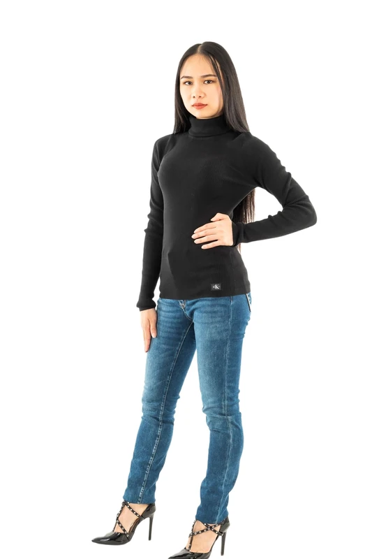 Calvin Klein Women's Woven Roll Neck Jumper, Black (Ck Black), XL
