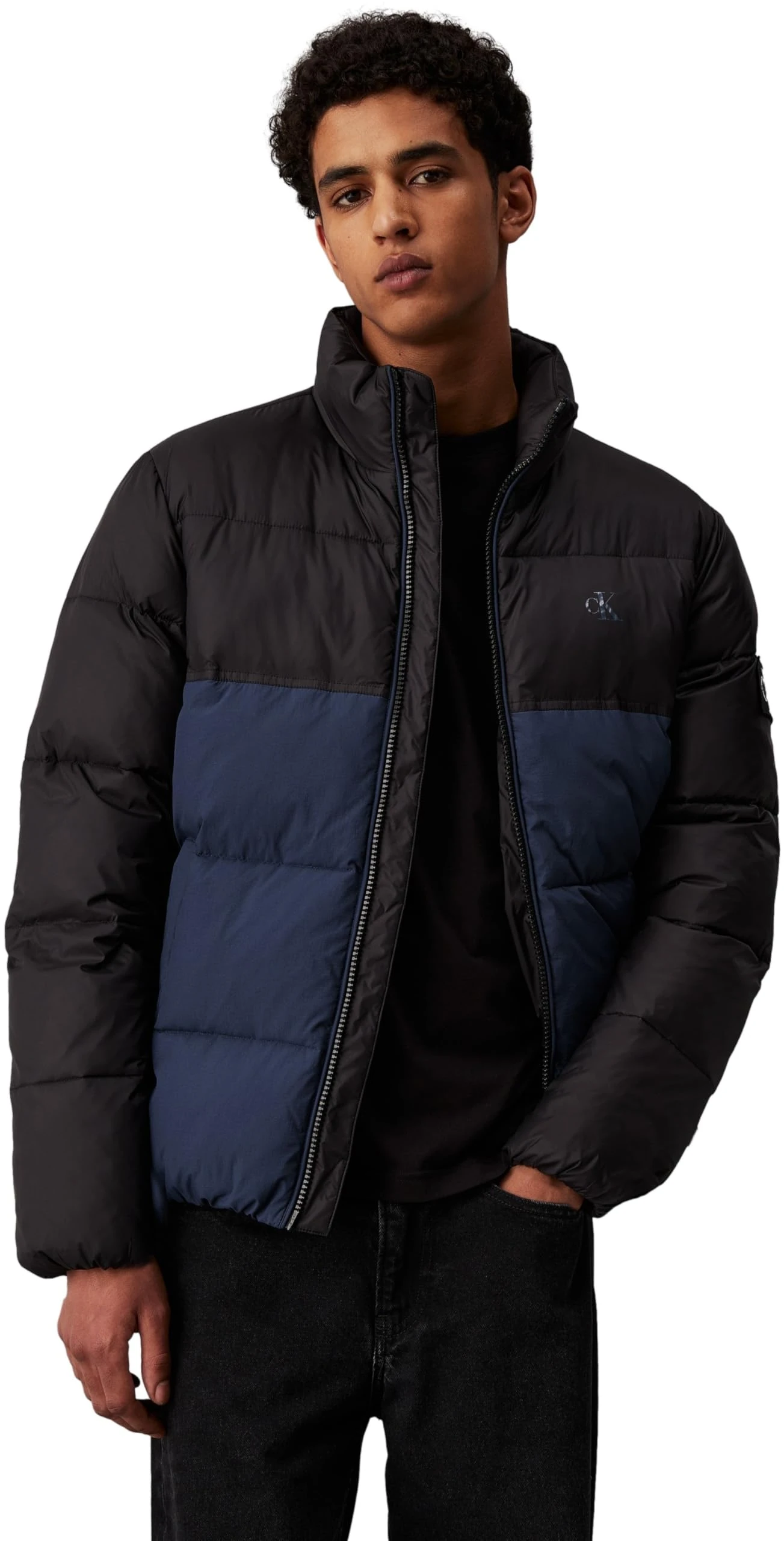 Calvin Klein Jeans Men's Transitional Puffer Jacket, Multicolor (Ink/Ck Black), XL