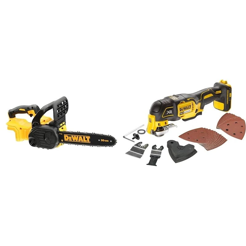 DEWALT DCM565N-XJ 18V XR Brushless 30cm Chainsaw & DCS355N-XJ Oscillating Multi-Tool 18V Li-Ion Cordless Brushless Battery Powered, Large