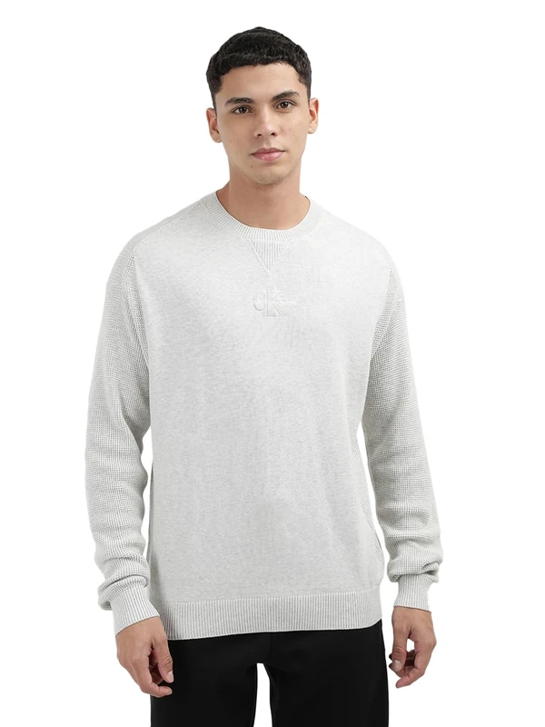 Calvin Klein Jeans Men's Knitted Jumper, Grey (Ivory Grey Heather), S