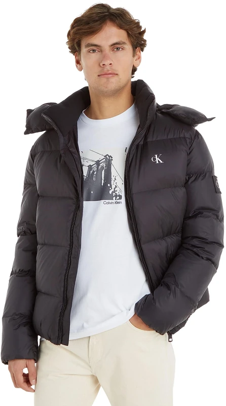 Calvin Klein Men’s Essentials Down Puffer Jacket with Hood, Black (Ck Black), 3XL - Image 1