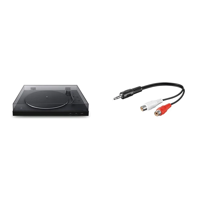 Sony PS-LX310BT Bluetooth Turntable with built-in Phono Pre-Amp, 2 speeds and 3 gain modes, Black & Goobay 50600 3.5 mm Audio Cable Adapter, Male to Stereo RCA Female, Black, 0.2 m Cable Length