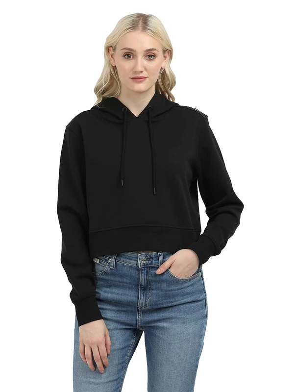 Calvin Klein Women's Cropped Logo Hoodie, Black (Ck Black), XS