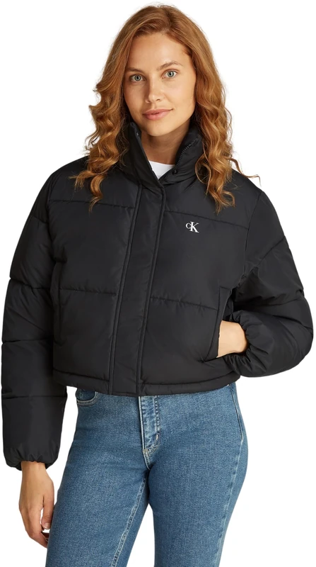 Calvin Klein Women’s Cropped Fit Matte Puffer Jacket, Black (Ck Black), XL