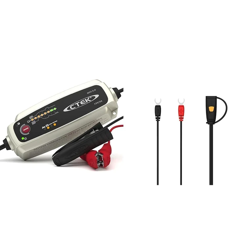 CTEK MXS 5.0 Battery Charger with Automatic Temperature Compensation, Black & CS Connect U Terminal, Permanent Connection for Hard-To-Reach Batteries, Durable, Secure, Quick and Easy Connection
