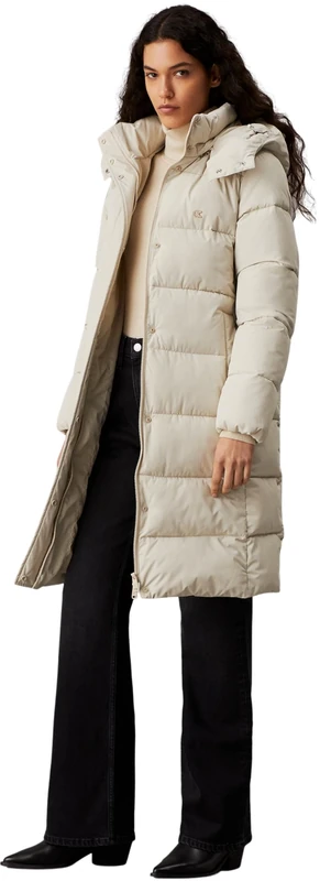 Calvin Klein Women’s Long Puffer Coat with Hood, Beige (Pelican), XS