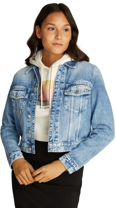 Calvin Klein Women’s Cropped 90s Regular Denim Jacket, Blue (Denim Light), M