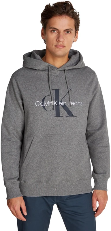 Calvin Klein Men's Seasonal Monologo Regular Hoodie, Grey (Grey Heather), XS