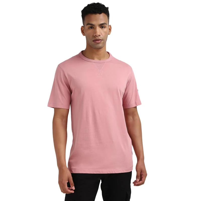 Calvin Klein Men’s Short Sleeve Regular T-Shirt with Logo Badge, Pink (Rose Dusk), 3XL - Image 1
