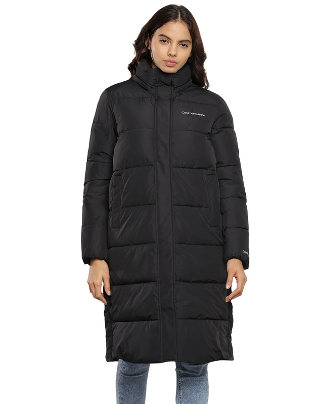 Calvin Klein Women’s Long Puffer Coat with Hood, Black (Ck Black), XS