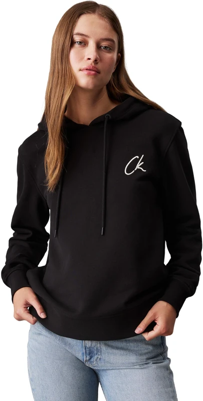 Calvin Klein Women's Regular Fit Embroidered Logo Hoodie, Black (Ck Black), XS