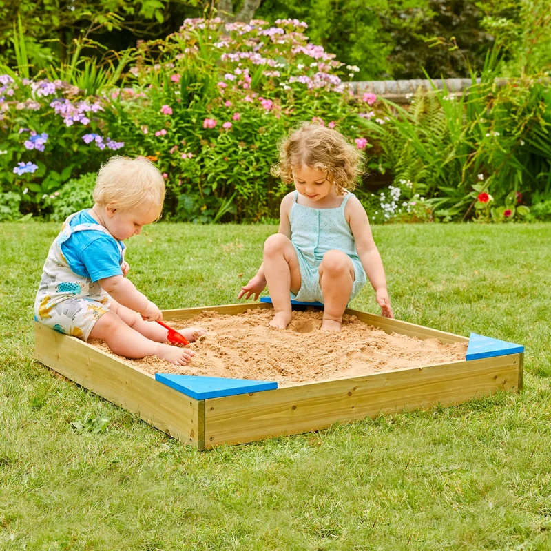 TP Toys Wooden Sandbox with Lid and Lining, Sandbox for Children from 2 Years, 90 x 90 cm
