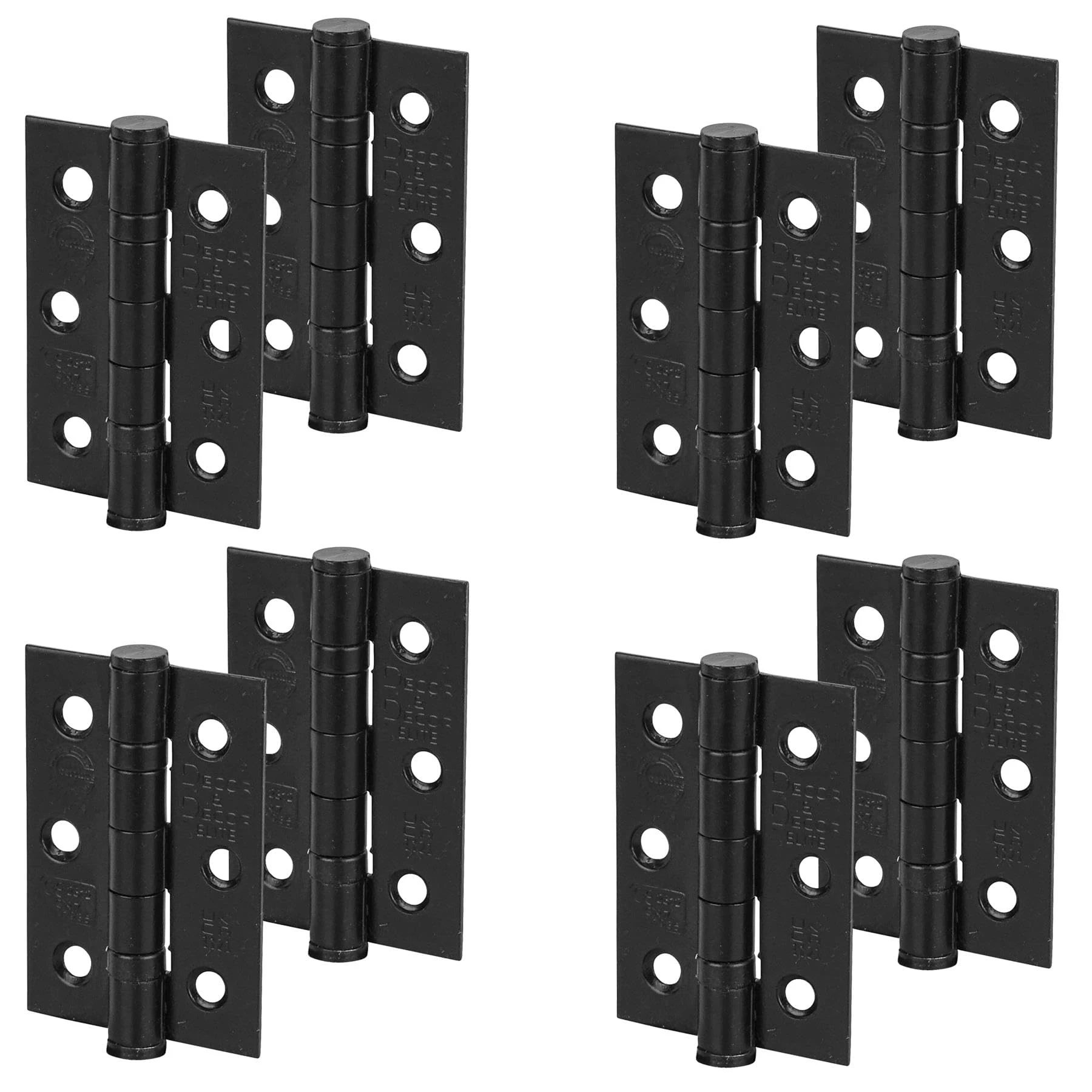 Decoranddecor Door Hinges Internal - Fire Rated - 3inc / 76mm - Ball Bearing - Steel - Matt Black - 4 Pairs